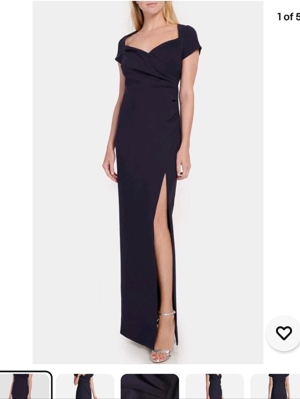 LIKELY Navy Blue Sweetheart Pleated Ruched High Slit Maxi Gown Dress 0 = XS NEW